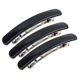 3 Pack Shiny Face Elegant Arched Triple Clipping French Barrettes Bow Tortoise Plastic Cover and Metal Clasp Style Bun Ponytail Clips for Thick Hair Chignon Hair Ornament (Black)