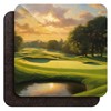 Golf Art Coaster Set, 4 x 9cm Glossy Wood Coffee