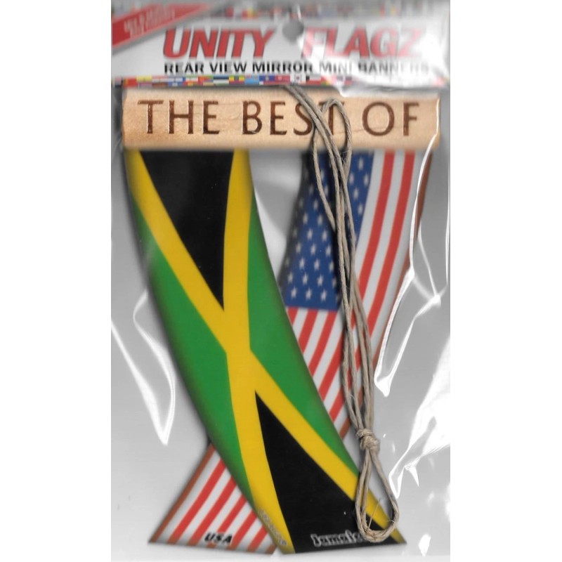Rear view mirror car flags Jamaica and USA Jamaican unity