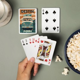 Destin, Florida, Letterpress, Camper Van (52 Playing Cards, Poker Size Card Deck with Jokers)