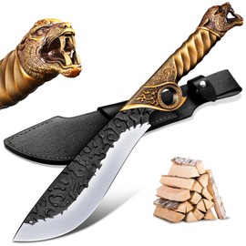 Purple Dragon Heavy Duty Machete for Cutting Trees – Japanese Forged Survival Machetes with Tiger Head Handle, Gardening Machete with Leather Sheath, Yard Work & Outdoor Camping Machetes