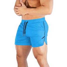 CEHT Pantalones cortos deportivos para hombre, de secado rápido, para culturismo, para entrenamiento, para hombre, con bolsillos, Azul, X-Large