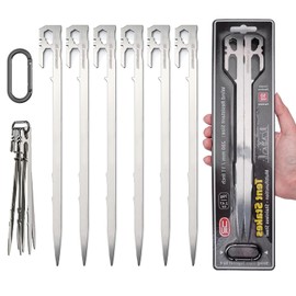 AVOFOREST Pegs, Tent Pegs, 11.0 inches (28 cm), Set of 6/12, Stainless Steel 420, Forged Pegs, Integrated, Lightweight, U-Shaped, High Strength, Camping Pegs, Carabiners, Rust-resistant, Camping Installations, Outdoors, Mountain Climbing, Hard Soil, Sand, Grassland, Rocky Lands, 6 Stakes