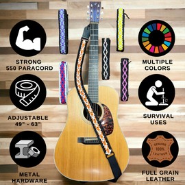 Ten Point Gear® 550 Paracord Guitar Strap - Full Grain Leather and Durable Metal Components for Superior Music Playing Comfort, Stability, and Durability (Somewhere Over the Rainbow)