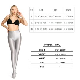 SOFSOT Opaque Shiny Tights Plus Size Wet Look Foot Shiny Tights Pilates Yoga Pants High Waist, silver, L