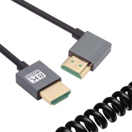 cablecc 8K 60hz HDMI 2.1 Male to HDMI Male Stretch Coiled Left Angled Cable for HDTV Computer Laptop Monitor 100cm