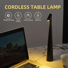 DIVEKID Rechargeable Table Lamp Cordless, Portable LED Lamp with Touch Sensor, Stepless Dimming Battery Desk Lamp for Home Decor,Living Rooms,Bedrooms,Bedside