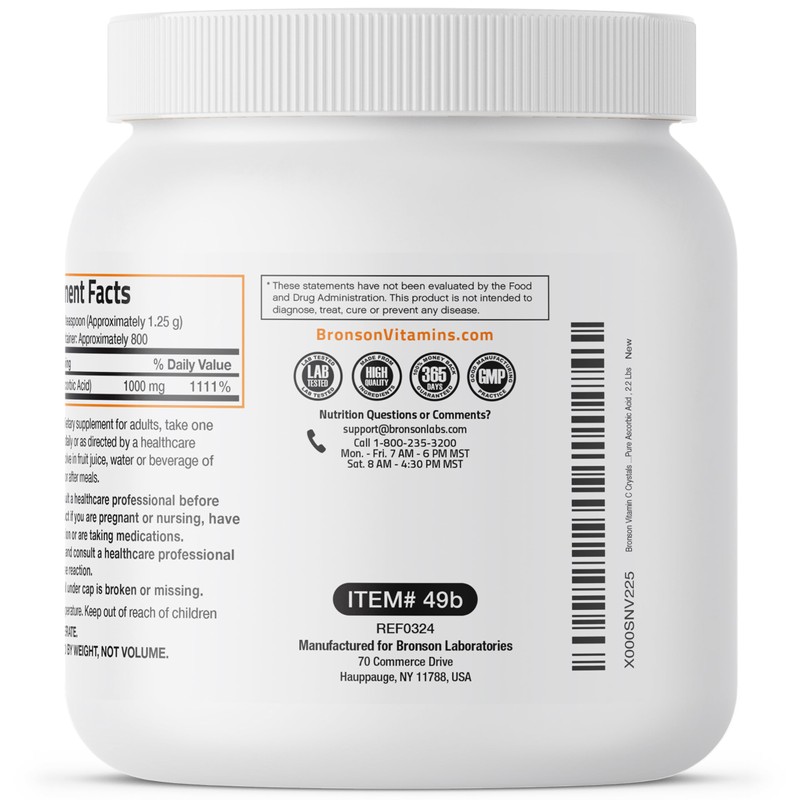 Bronson Vitamin C Powder Pure Ascorbic Acid Soluble Fine Non