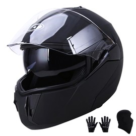 OUMURS DOT Motorcycle Full Face Helmet, Mask + Gloves, Flip Up Clear Visor Helmet, Motorcycle Helmet Adult, Sun Shield Lightweight Street Bike Drop Down DOT Approved Sport Bike Off-Road