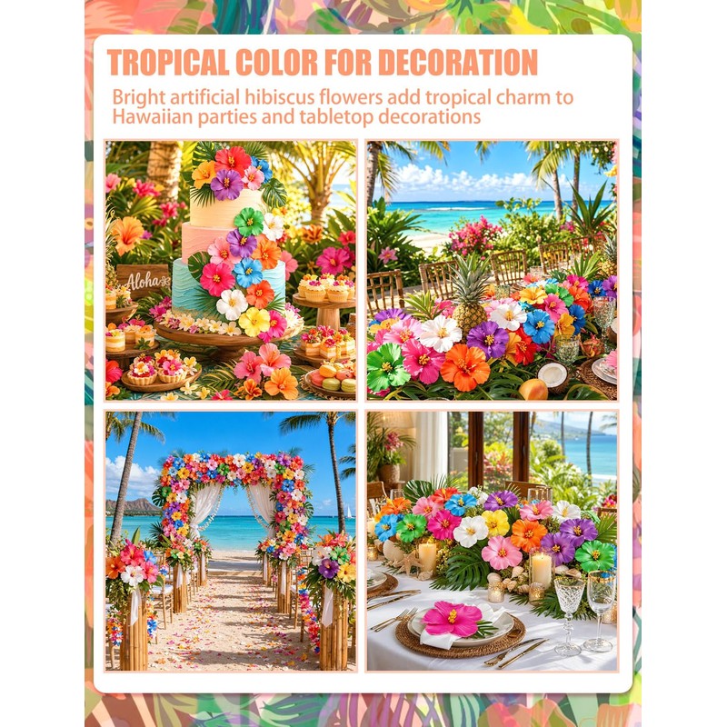 40 Pcs Hawaiian Artificial Tropical Hibiscus Flowers(10 Colors)