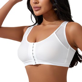 Bras for Women, Womens Sports Bra, Front Closure Bras, Comfort Support Wirefree Bra with Adjustable Straps (US, Alpha, 5X-Large, Regular, Regular, White)