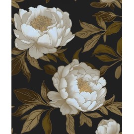 Laatse Peony Floral Wallpaper Peel and Stick Gold Leaf Contact Paper Modern Floral Wallpaper Self Adhesive Waterproof Boho Botanical Wall Paper for Room Shelves Cabinet Drawer Table Decor 17.5"x118"