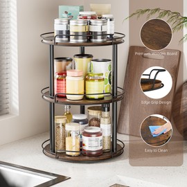 LAMU 12.2'' Wood Lazy Susan Turntable Organizer for Cabinet, 3 Tier Lazy Susan Spice Rack Organizer for Kitchen, Table Top, Countertop, Pantry, Bathroom