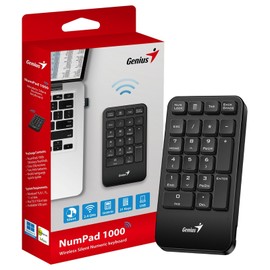 Genius NumPad 1000, Wireless Silent Numeric keypad, 2.4GHz, USB Receiver Plug and Play, slim and Prortable Design
