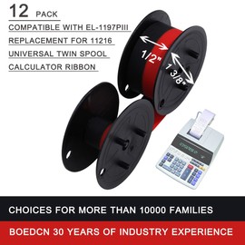 BOEDCN 12 Pack Replacement for Porelon 11216 Universal Twin Spool Calculator Ribbon 1197p 11210 Compatible with Sharp el-1197piii Nukote Br80c Calculator Ribbon Adding Machine Ribbons (Black/Red)