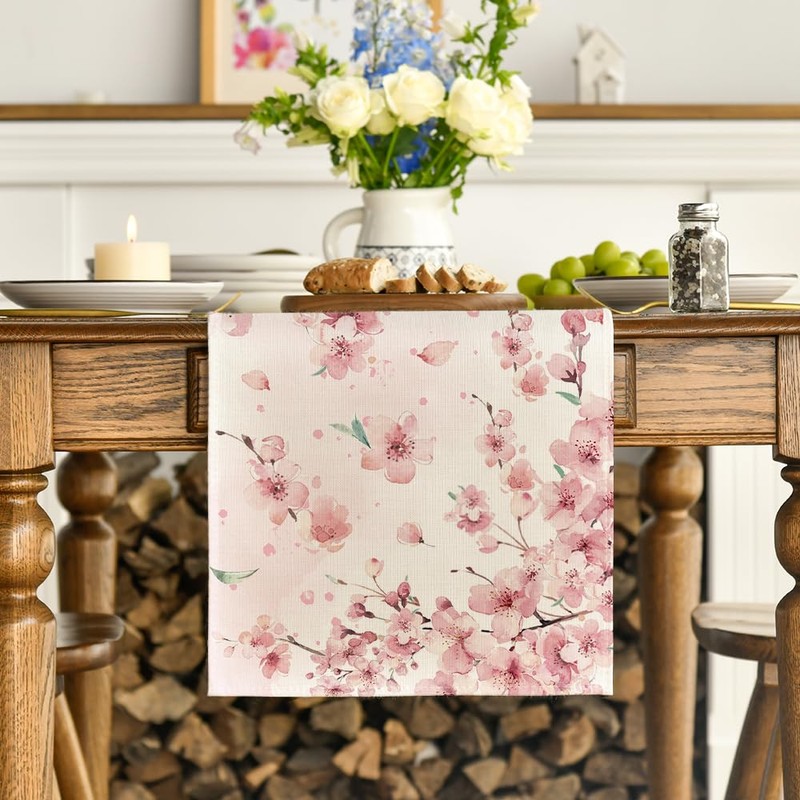Artoid Mode Cherry Blossoms Branches Spring Table Runner, Seasonal Summer