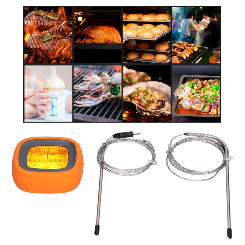 Barbecue Oven Thermometer Dual Probe Electronic Digital Display Touch Button