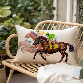 ARGOOFG Kentucky Derby Run for The Roses Throw Pillow Covers,12x20 Inch Jockey Horse Racing Themed Party Lumbar Cushion Case Decoration for Sofa Couch Single
