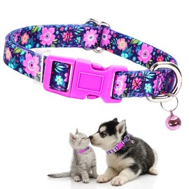 Flower XXS xs Dog Collar with Bell, Soft Adjustable Puppy Collar Tiny Cat Collars with Bells for XS Small Girl and boy Dogs Little Animal,XSmall