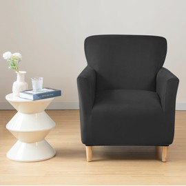 Banquet Velvet Armchair Slipcovers: Mid Century Luxury 1Piece Chair Covers Super Soft Jacquard with Foam Rods Furniture Protector,for Living Room Bedroom (Black)