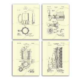 Patent Prints Beer wall Art Set of 4 Unframed Wall Art Beer Gifts Patents_Beer_Crm4A