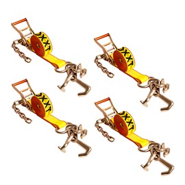 OXXTRIC 2" x 12' Heavy Duty Tie Down Straps with RTJ Cluster Hooks, 4Pcs Tow Straps with Ratchet Chain Tail for Trucks, Trailers, Auto Transport, Car Hauler, Towing & Recovery