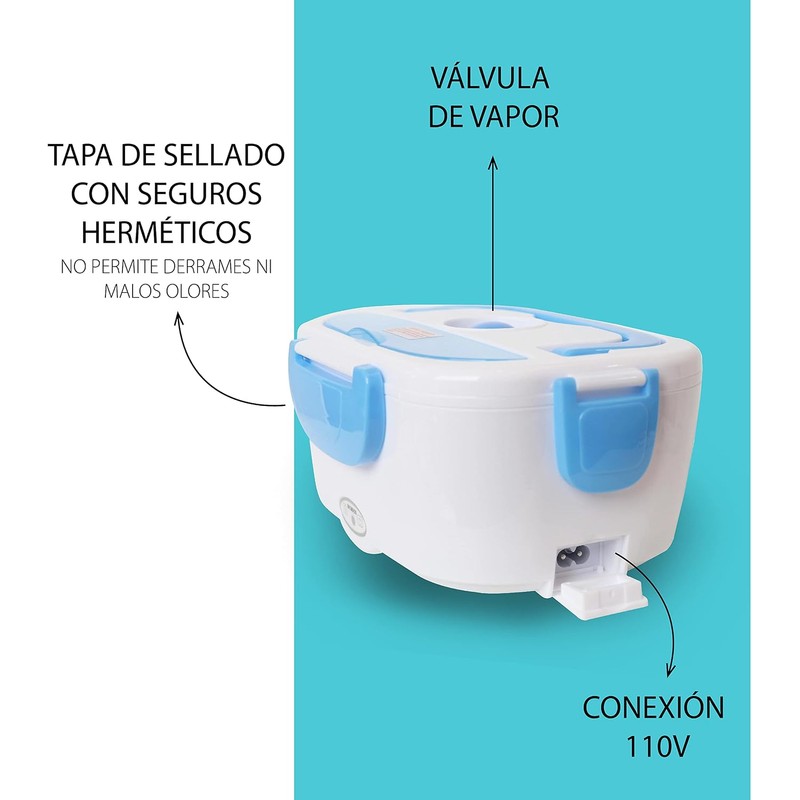 Lonchera Eléctrica Portátil Thermoflex 1.05 Litros para Hogar/Oficina (Azul Claro)