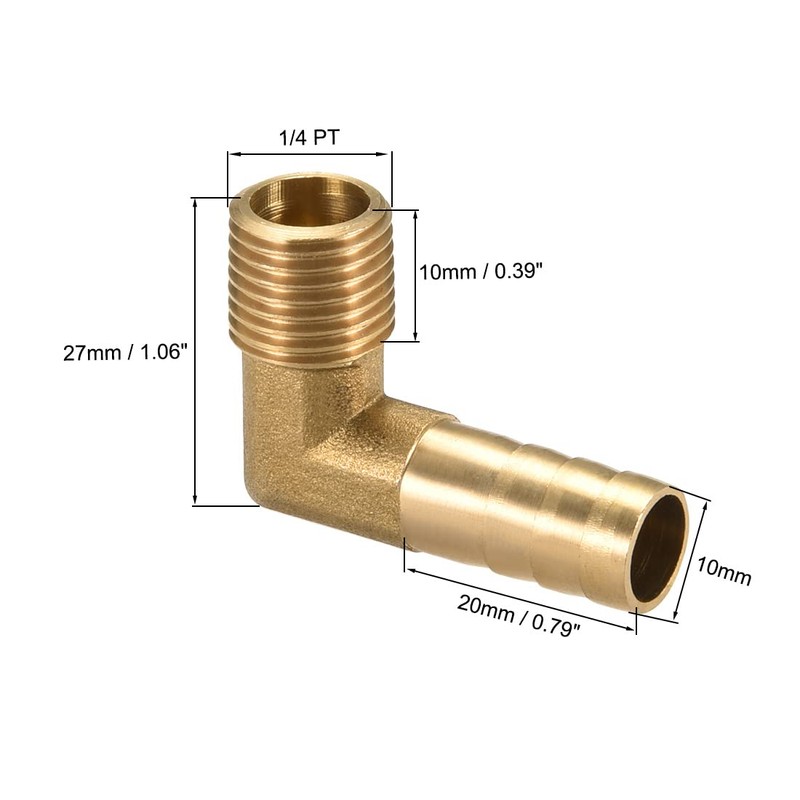 sourcing map Brass Barb Hose Fitting, 90 Degree Elbow 10mm