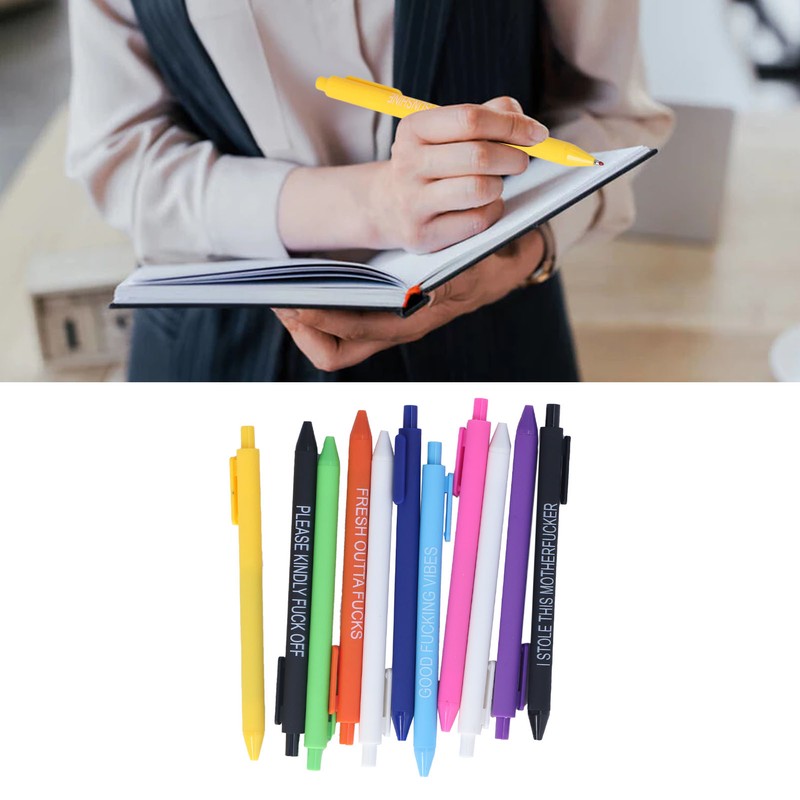11Pcs Press Ballpoint Pen Colorful Shell 0.5mm Ballpoint Pen Black