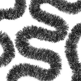 WILLBOND 50 Feet Tinsel Garland Metallic Tinsel Twist Garland Christmas Tree Decorations New Year Wedding Birthday Hanging Decorations Party Supplies 3 Inch (Black)