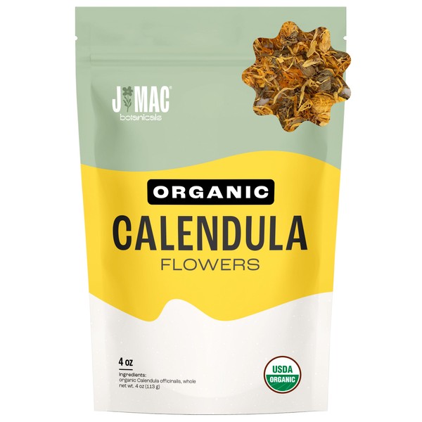 J Mac Botanicals, Organic Calendula Flower (4 ounce), whole dried