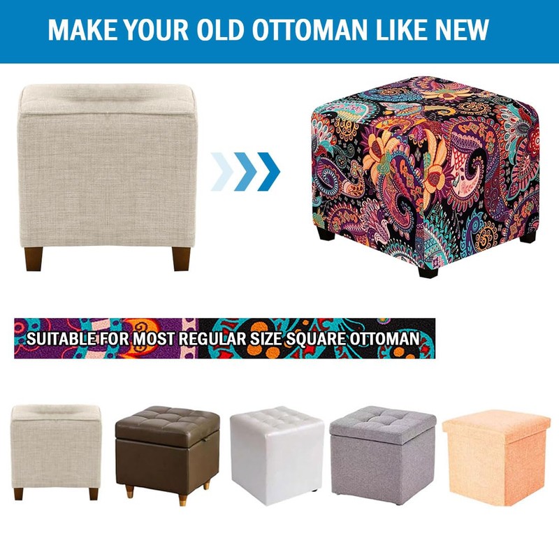Lussenwert Ottoman Cover Square Stretch Printed Square Ottoman Cover Thick