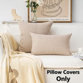 Home Brilliant Linen Throw Pillow Cover Burlap Square Cushion Cover Pillow Sham for Couch Living Room Holiday Decor, Light Linen, 18x18 Inches(45cm)