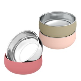 Bella's Friends Stainless Steel and Silicone Baby Bowls 3 Packs 4.3” Kids Feeding,Non-Toxic&Lead-Free&Mess Free Toddler Bowl Set,Dishwasher Safe&Extra Strong Base&Fit Highchar Size,Rose green Khaki