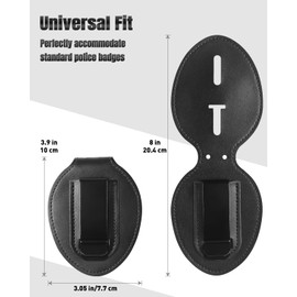 Uniclife Police Badge Holder, Cowhide Law Enforcement Badge Holder with Metal Belt Clip & Stainless Steel Bead Chain, Universal Oval Leather, Hook and Loop Sheriff ID Carrier, Black