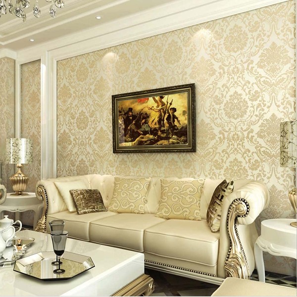 Q QIHANG European Damascus Non-Woven Flocking Wallpaper 3D Luxury Living
