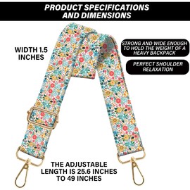 BHAHB Purse Strap Crossbody Shoulder Straps 1.5 inch Wide Replacement Adjustable for Women Girls Bag Aesthetic Cute (L9-Floral 2)