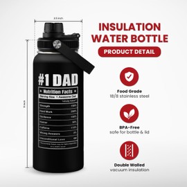 SANDJEST Best Dad Ever Water Bottle 32oz - Dad Bottle Stainless Steel Insulated Sports Bottles with Lid, Gifts for Father from Daughter Son, Dad Gifts for Birthday Christmas Fathers Day