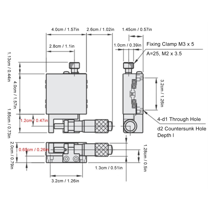 Linear Stage X Axes 40x40mm Micrometer Manual Displacement Platform Sliding