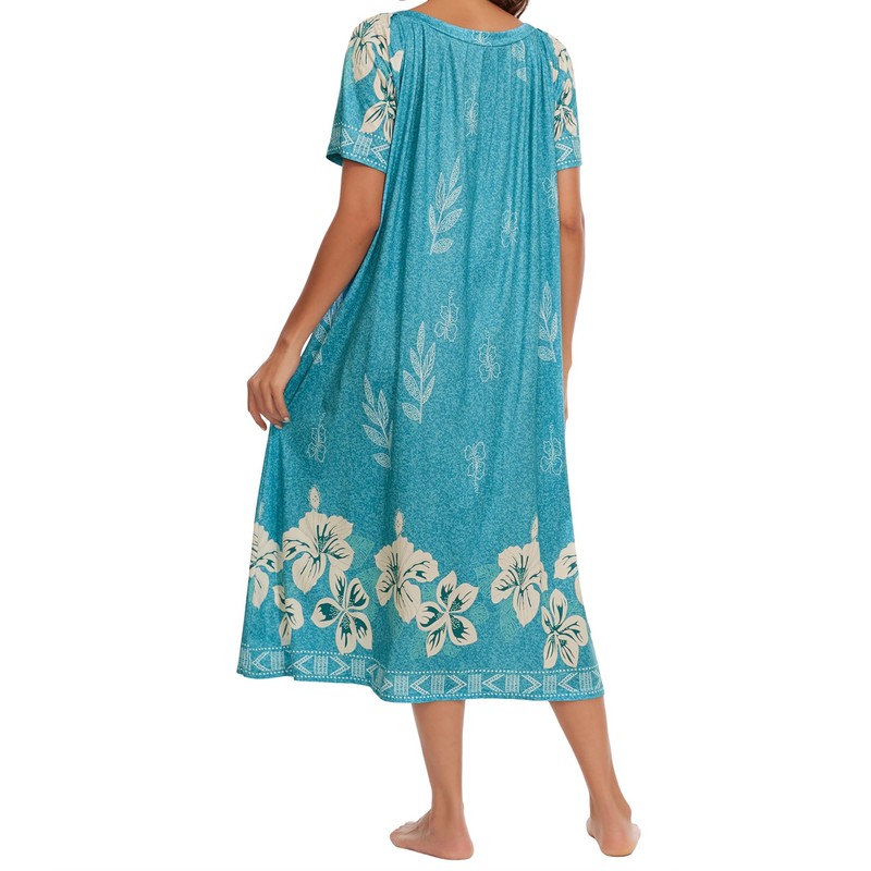 Nightgowns for Women Short Sleeve Floral Print House Dress Square