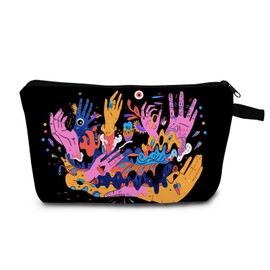 MoCaliduccious Abstract Art Hand Print Women Cosmetic Bag Evil Eye Printed Small Zipper Pouches Funny Makeup Bag Funny Travel Toiletry Kit Organizer