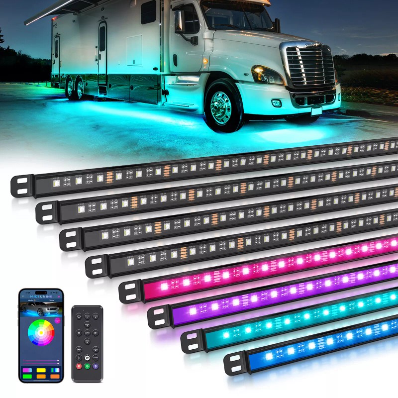 MICTUNING 8PCS RGBW Underglow Light Bars, Exterior Neon Accent Underbody