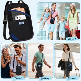 BKNOOU Neck Wallet Passport Holder for Travel, Neck Pouch Travel Wallet with Rfid Blocking, Lightweight Passport Wallet with Strap, Anti Theft Travel Documents Organizer Travel Pouch for Women and Men