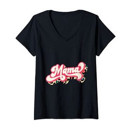 Womens Mama Leopard Print Retro Mothers Day Vintage Womens V-Neck T-Shirt