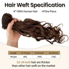 Benafee Wavy Sew in Weft Hair Extensions Human 16 Inch Medium Brown Curly Weave Bundles for Women Hand Tied Real Remy One Piece