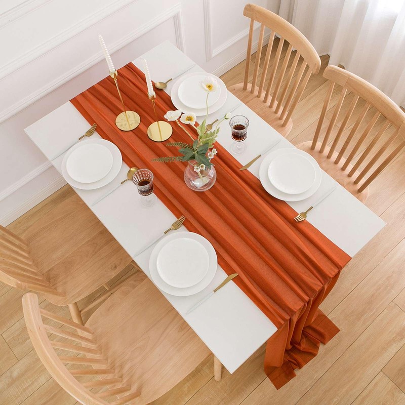 Aoksunova Table Runner, Terracotta Chiffon Table Runner, Wedding, 75 cm