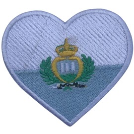 Embroidered Heart Flag Patch – Iron-On National Emblem Applique – Tactical Military Patch for Jackets, Backpacks, Hats San Marino – 6.5 x 7 cm
