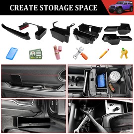 Utiiy Center Console Organizer Fit for 2018-2023 Jeep Wrangler JL JLU 4XE Gear Shift Console Side Tray Trunk Storage Box GrabTray Passenger Hanging Armrest Storage Box for Wrangler/Gladiator(5-piece)