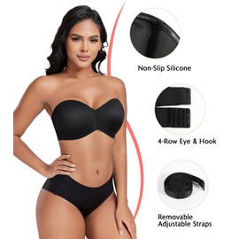 Lemorosy Minimizer Strapless Bra for Women Large Bust Full Support Non-Slip Convertible Underwire Bandeau Bra（Black,42C