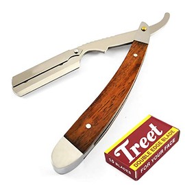 Professional Heavy Steel Hair Shaving Razor Straight Edge Brown Wood Handle Men Cut Throat Shaver + FREE Blades